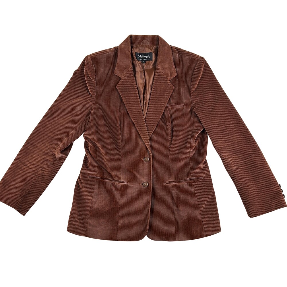 Vintage Anthony's Blazer Womens 16 Brown Corduroy Lined Button Jacket Japan
